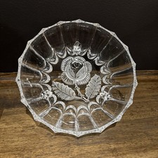 Vintage Imperlux Pressed Crystal Footed Bowl Candy Dish Fluted Edges Etched Rose picture