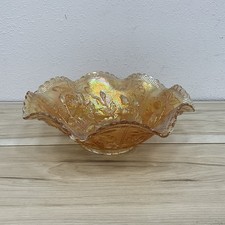 VTG Imperial Iridescent Carnival Glass Gold Open Rose Fruit Bowl 10 3/4