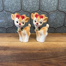 Lefton 7894 Christmas Reindeer Salt & Pepper Shakers Rudolph Japan VINTAGE picture