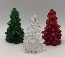 3 Mosser Glass Christmas Trees Holiday 3” Clear Green Red Vintage USA picture