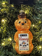 HTF Robert Stanley Gold 100% Honey Bee Bear Ornament Blown Glass NEW picture