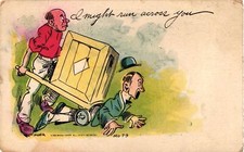 I Might Run Across You Two Men  Crate Humor Antique Postcard Posted 1909 Myer picture