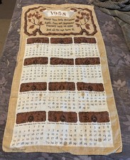 Vintage 1958 TAMMIS KEEFE Signed Linen Calendar Towel Stevens MCM Folk Art  picture