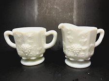 Westmoreland White Milk Glass Paneled Grape Sugar And Creamer Set AS IS picture
