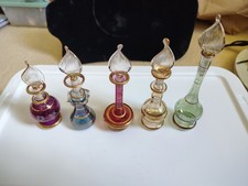VTG 5 Pc. Egyptian Premium Blown Perfume Glass Variety (4'-4.5'-5')PurpleBluPink picture