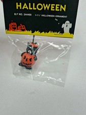Vtg Ben Franklin NOS Halloween Miniature Ornament Cat w/ Pumpkin Outfit ~1.25