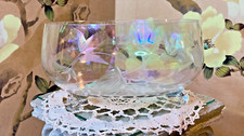 Iridescent Floral Etched Crystal 3 Toed Centerpiece Fruit Bowl 6