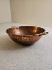 Antique Vintage 9.5 inch hammered copper bowl with brass handles  picture