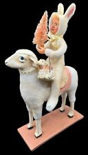 Bethany Lowe Vickie Smyers Sweet Bunny Sue on Sheep Easter Felt Figurine Statue picture