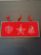 EUC Vintage Fostoria Clear Crystal Christmas Ornaments Set of 3 Original Box picture