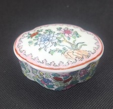 Delicate TRINKET BOX FLORAL DESIGN Hand Painted Porcelain Stamped Bottom picture