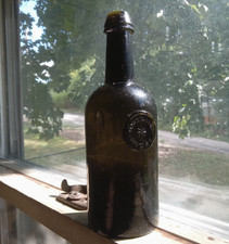 1820s DONERAILE HOUSE APPLIED SEAL BLACKGLASS PONTILED IRISH LIQUOR BOTTLE RARE picture