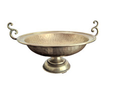 Vtg Hammered Dimpled Brass Pedestal Compote Bowl Scroll Handles Centerpiece picture