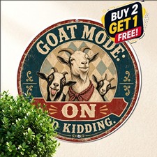 Humorous Retro Goat Design Round Metal Sign Funny Animal Farmhouse Tin Sign picture