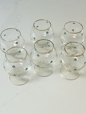 VTGE Set6 Irish Shamrock Brandy Snifter Glass Gold Rim Clover Cognac St Patricks picture