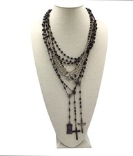 Vintage Handmade Multi Strand Rosary Necklace, Gothic Cross Charm Medallion  picture