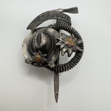 Vintage Innsbruck Austria Souvenir Brooch Edelweiss Hat Alpine Silver Tone 60s picture