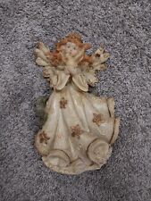 Vintage Angel Figurine Holding Dove Stars On Dress Gold Toned Christmas Resin picture