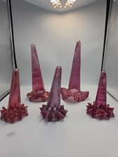 Rare Victorian 5 Five Cranberry Epergne Ruffle Trumpets Swirl Glass Vases VGC picture