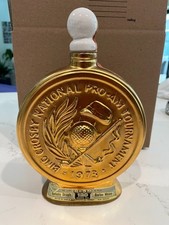 Vintage 1973 Bing Crosby Jim Beam Gold Decanter Pro-Am Pebble Beach Golf EMPTY picture