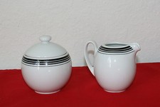 Vintage Block China Lidded Sugar And Creamer Salonika Black & White Pattern  picture