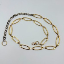 Gold Tone Elongated Oval Link Chain Belt Adjustable Retro Disco Era Vtg 43