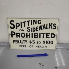 Vintage Spitting On Sidewalks Prohibited Ande Rooney Porcelain Enameled Sign picture