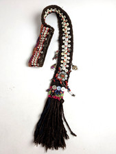 Vintage Kuchi Tribal Textile Sash Cowrie Shell Beaded Tassel Ethnographic picture