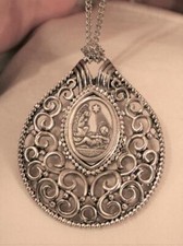 Striking Openwork Swirled Nativity of Jesus Christmas Teardrop Pendant Necklace picture