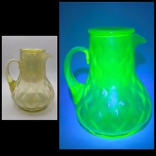 Northwood Diamond Optic Topaz Tumble-up Set Vaseline Glass Carnival GLOWS picture