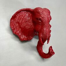 Elephant Head Wall Pocket Solid Red Plastic Relief Cast Planter 11