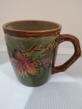 Vintage Autumn Leaf Coffee Mug EUC Olive & Brown picture
