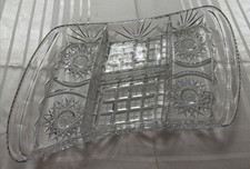 Offset Rectangular Relish Dish Lead Crystal Divided Block & Fan Pattern Clear picture