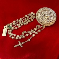 VINTAGE ANTIQUE 800 SILVER FILIGREE ROSARY & FILIGREE BOX SET ITALY - PRISTINE picture