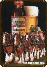 1985 BUDWEISER BEER Clydesdale & Dalmatian VntLook DECORATIVE REPLICA METAL SIGN picture