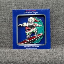 Regent Square Studio Design Metal Santa on Surfboard Ornament 3 inches NEW picture