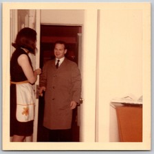 Couple Domestic Scene 1970s Snapshot Photograph Man Woman Home Apron picture