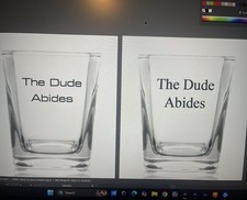 New Set Of Two Limited edition Big Lewbowski Laser engraved Shot Glasses. picture