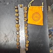 25pc Tiger Eye Rune Set Elder Futhark Viking Stones Tumbled Crystal + Pouch picture