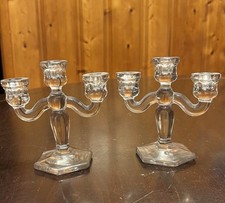 Set Of 2 Westmoreland Childs Toy Candlestick 1013 Elegant Pressed Glass 3 Lite picture