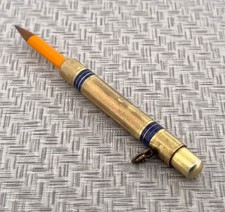 2.75” Antique Art Deco Gold Tone Alpaca Magic Pocket Pencil Holder Pendant 14.9g picture