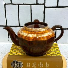 Vtg Arthur Wood Brown Betty Molted Teapot Brown Gold Orange Trim Made in England picture