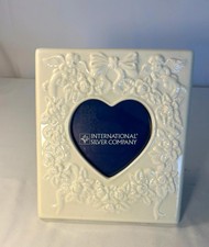 International Silver Company Porcelain Baby Frame Heart Cherubs Roses Keepsake G picture