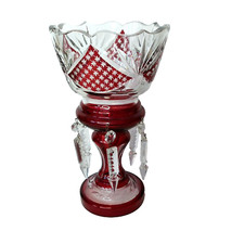 Victorian Czech Ruby Red Glass Cut to Clear Mantle Luster Floral and Stars picture