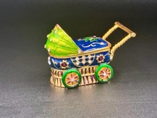 Miniature Vintage Doll Stroller Trinket Box - Tiny Baby Carriage Colorful Enamel picture