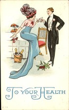 To Your Health toast Romance Couple c1900s-10s Vintage Postcard picture