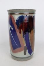 Multicolor Abstract Pattern Glazed Stoneware Utensil Crock Flower Vase Signed picture