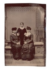 1880s Ladies Group Portrait Hats Great Fashion 1/6 Plate Tintype picture