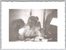 Vtg B&W Snapshot Women Working Office Desk Telephone Blinds 1940s picture