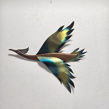 RARE Vtg Masketeers Inc 1962 Wood Brass Wall Sculpture Art PHOENIX Duck Bird MCM picture